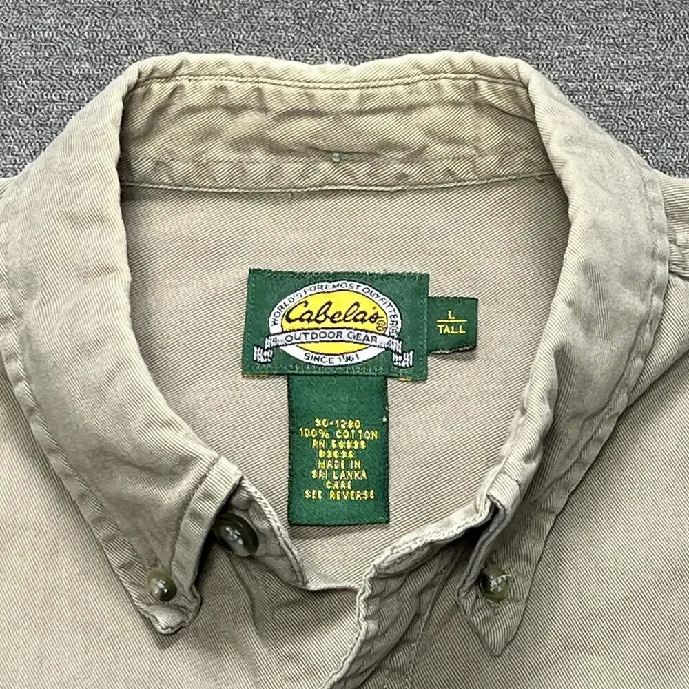 Vintage Cabela's Shirt Mens LT Beige Twill Button Up Workwear Outdoor Hiking